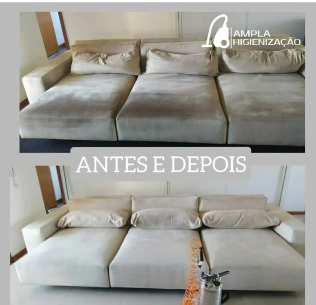 Higienização de sofá antes e depois